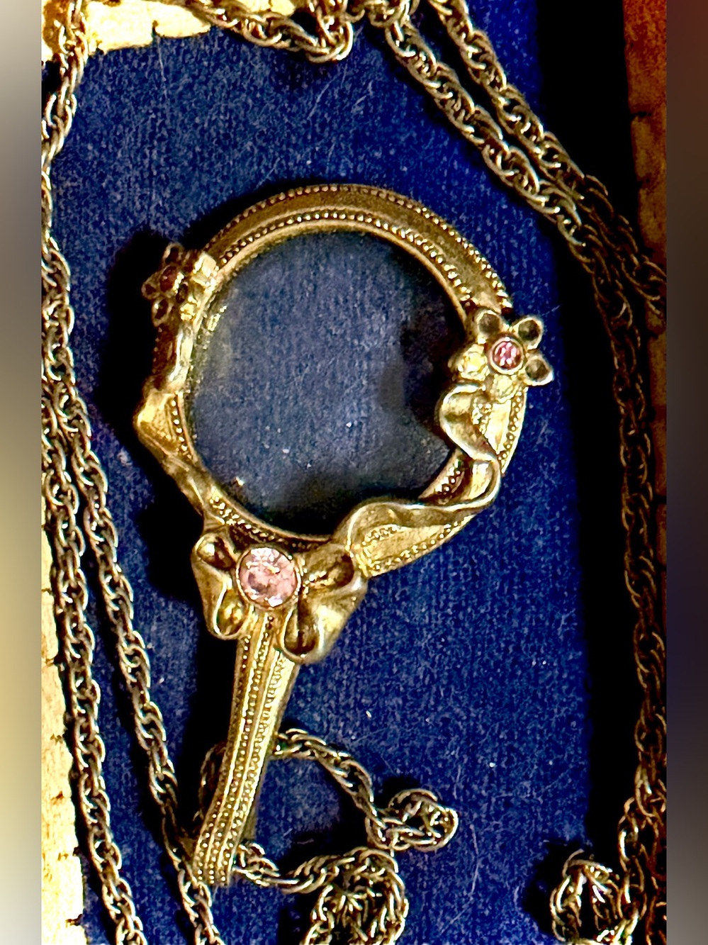 Joan Rivers Gold-Tone Floral Magnifier Pendant with Pink Stones